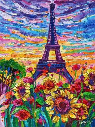 Sunflowers in Paris de Vanya Georgieva, Pintura a la venta en Singulart