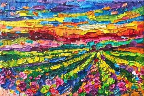 Veneyards at sunset par Vanya Georgieva, Peinture en vente sur Singulart