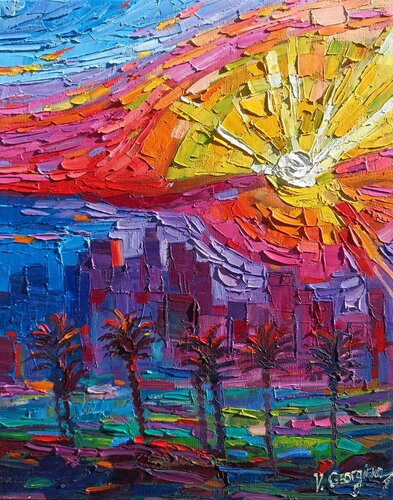 Los Angeles fire sunset par Vanya Georgieva, Peinture en vente sur Singulart