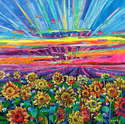 When the Sunflowers meet the light di Vanya Georgieva, Pittura in vendita su Singulart