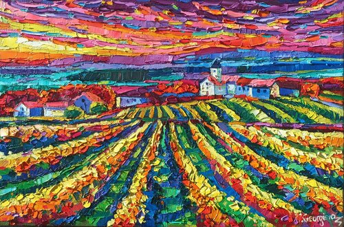 Golden vineyards in Champagne di Vanya Georgieva, Pittura in vendita su Singulart