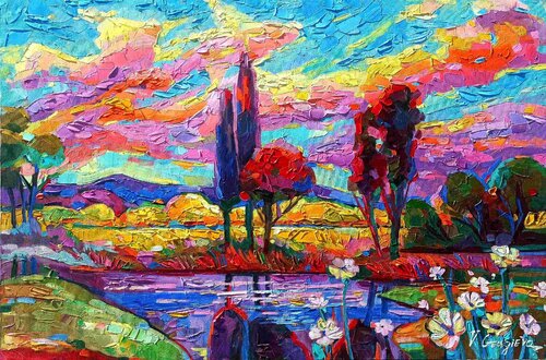 Rainbow colors landscape van Vanya Georgieva, Schilderij te koop op Singulart