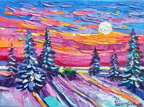 Winter sunset di Vanya Georgieva, Pittura in vendita su Singulart