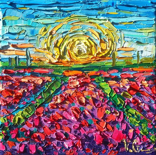 Art gift box- Tulips field by Vanya Georgieva, Painting for Sale on Singulart