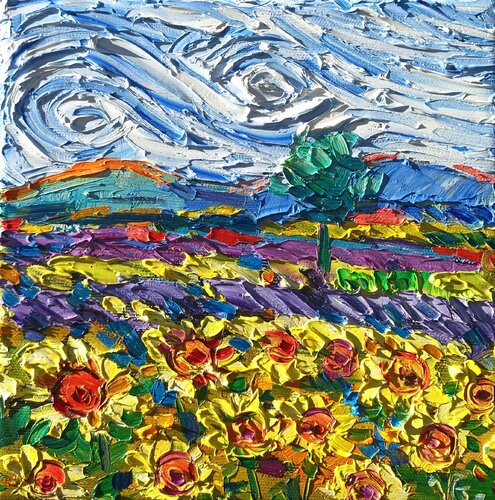 Art  box - Sunflowers field by Vanya Georgieva, Painting for Sale on Singulart