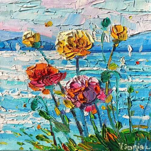 Poppies and the sea di Vanya Georgieva, Pittura in vendita su Singulart