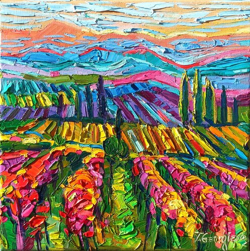 Veneyards and Gold sunset di Vanya Georgieva, Pittura in vendita su Singulart