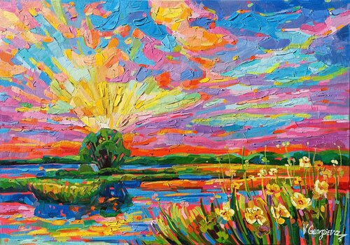Sunset on the lake von Vanya Georgieva, Malerei kaufen auf Singulart