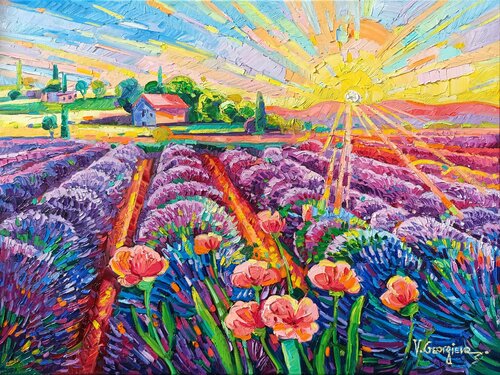 Tender sunset on Lavender di Vanya Georgieva, Pittura in vendita su Singulart