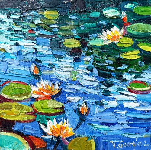 Water lilies reflections 3 van Vanya Georgieva, Schilderij te koop op Singulart