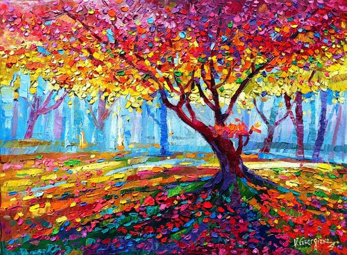 Golden season tree 3 par Vanya Georgieva, Peinture en vente sur Singulart