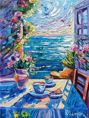 Coffee and Dreams on the terrace van Vanya Georgieva, Schilderij te koop op Singulart