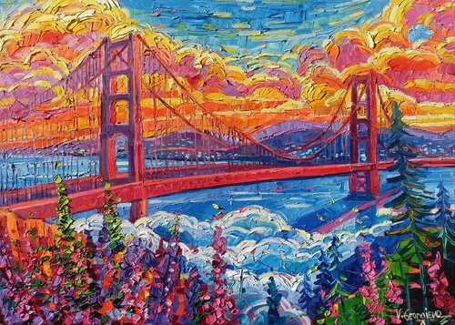 Golden bridge in the clouds di Vanya Georgieva, Pittura in vendita su Singulart