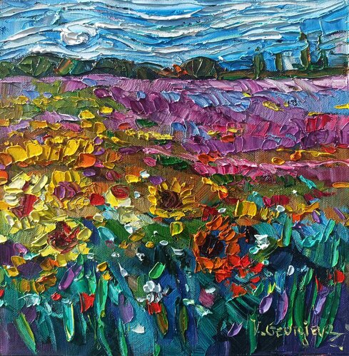 Sunflowers and lavender joy di Vanya Georgieva, Pittura in vendita su Singulart