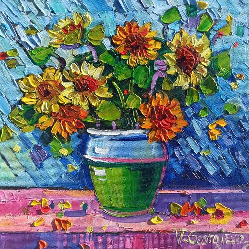 Sunflowers in vase par Vanya Georgieva, Peinture en vente sur Singulart