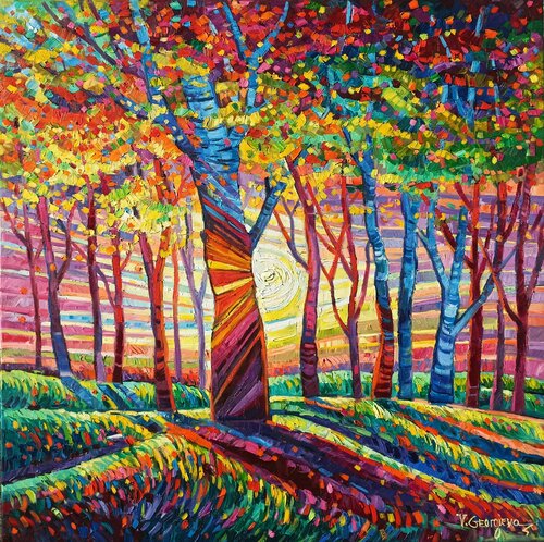Autumn light in the forest par Vanya Georgieva, Peinture en vente sur Singulart