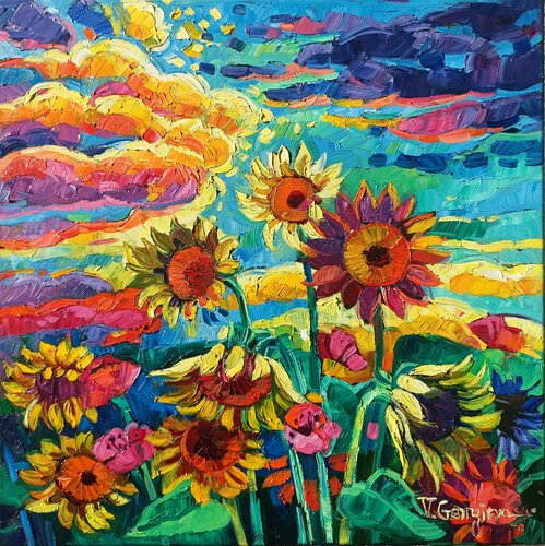 When the Sunflowers kiss the clouds von Vanya Georgieva, Malerei kaufen auf Singulart