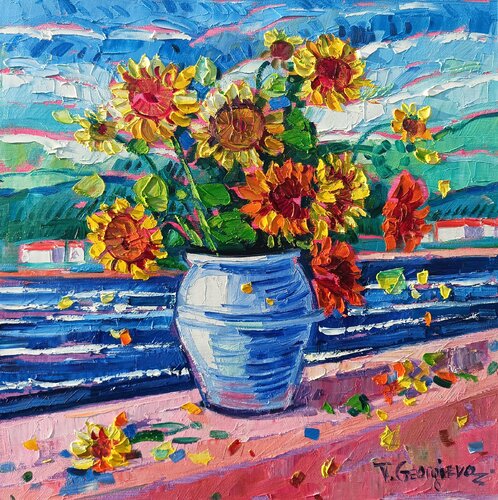 Sunflowers and the Sea von Vanya Georgieva, Malerei kaufen auf Singulart