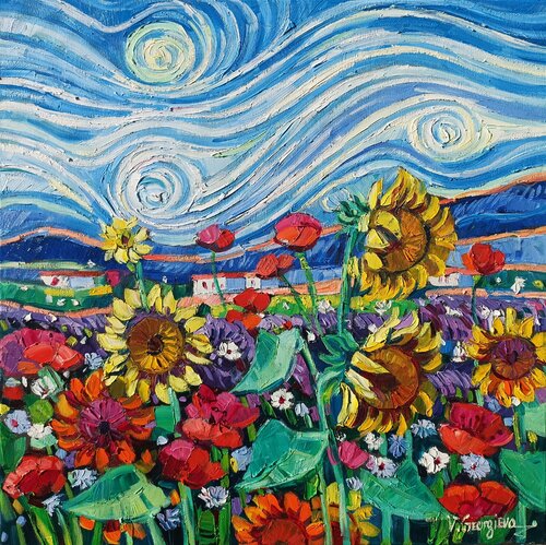 Summer fields under Gogh sky par Vanya Georgieva, Peinture en vente sur Singulart