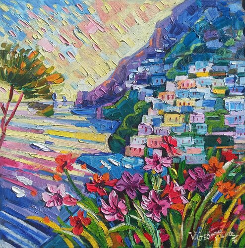 Caramel sunset at Positano par Vanya Georgieva, Peinture en vente sur Singulart