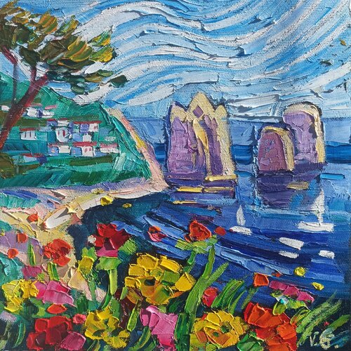 Romantic geraniums in Capri van Vanya Georgieva, Schilderij te koop op Singulart