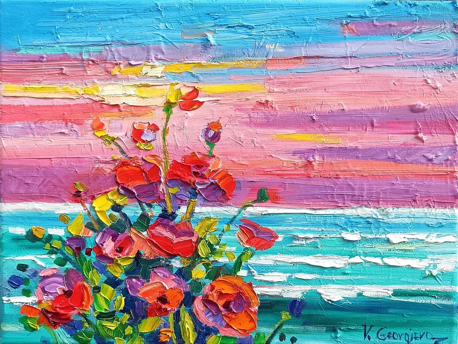 Poppies on the coast Vanya Georgieva Dipinto originale in vendita