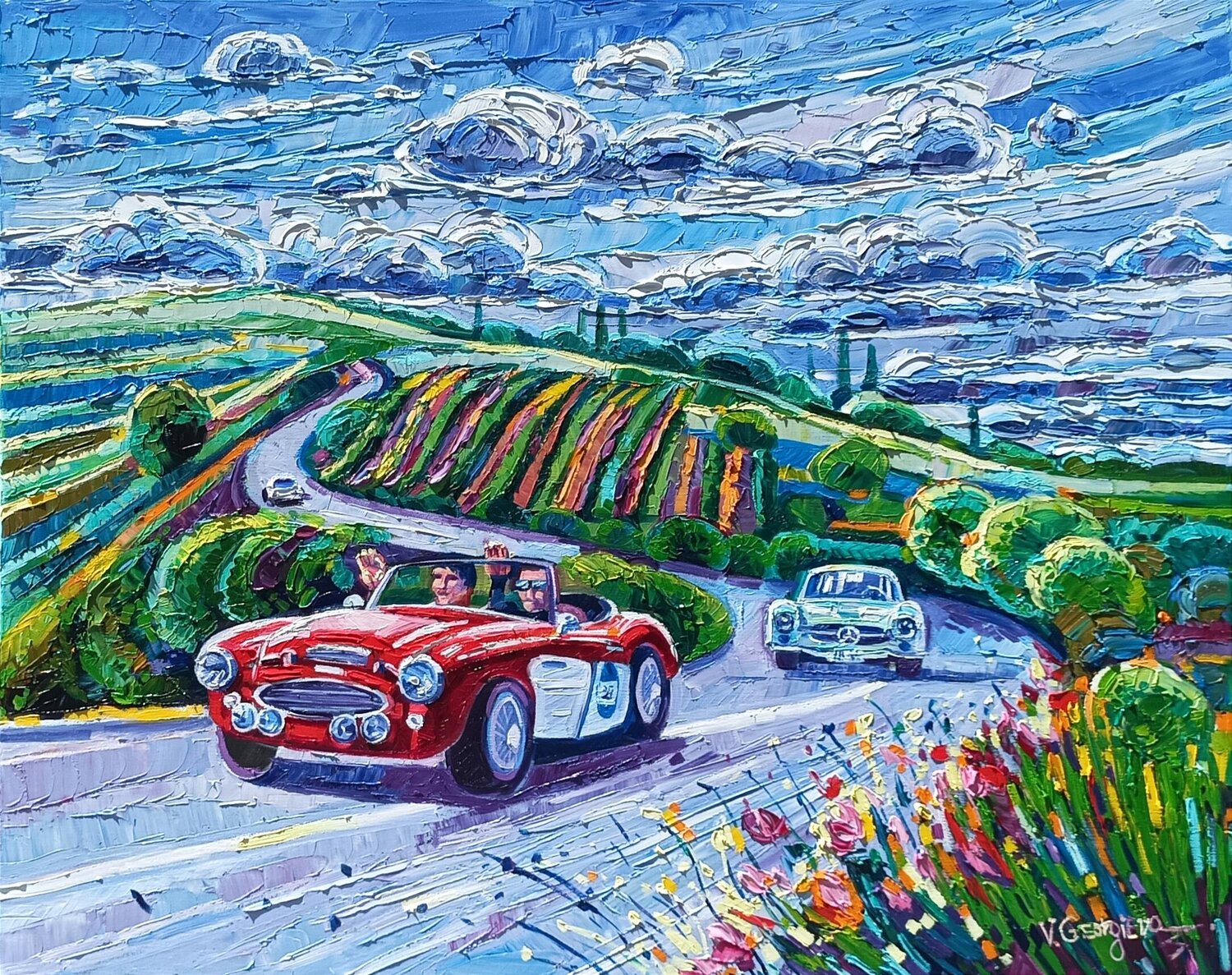 Mille miglia 9/ with a Beautiful clouds Vanya Georgieva Originalgemälde zu verkaufen
