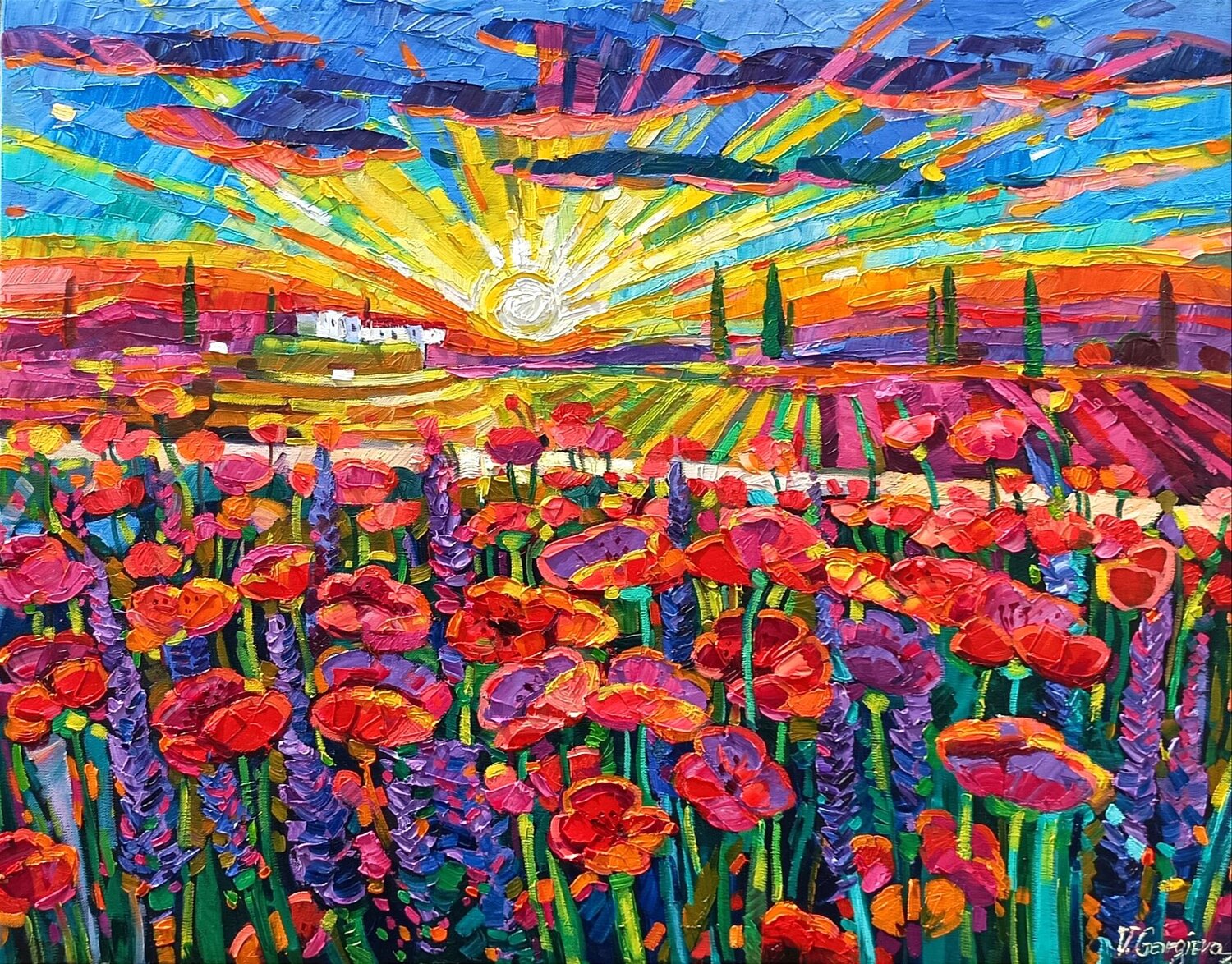 Poppy field in Tuscany 2 Vanya Georgieva Originalgemälde zu verkaufen
