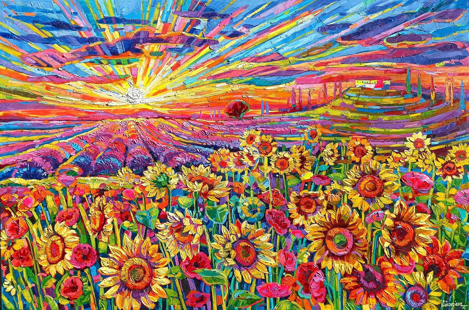 When the Sunflowers meet the light Vanya Georgieva Dipinto originale in vendita