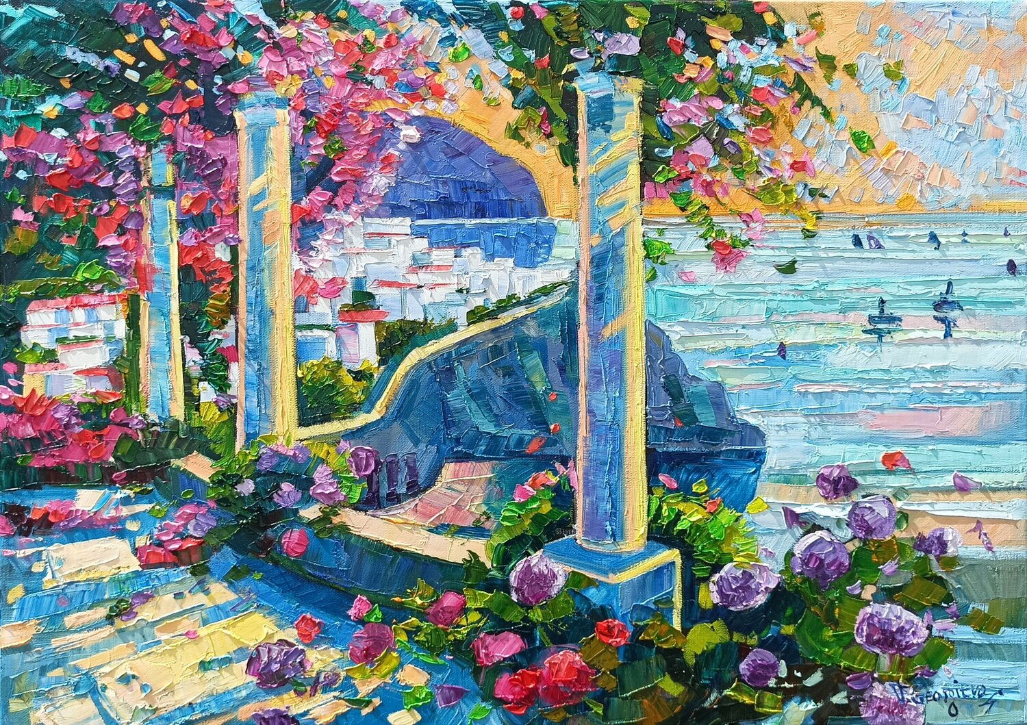 Terrace on Amalfi coast Vanya Georgieva Dipinto originale in vendita