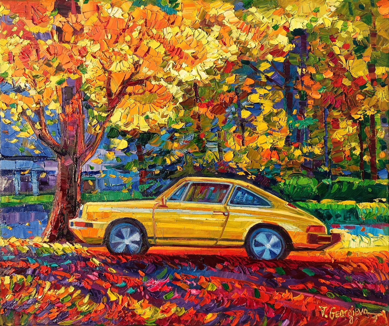 One Porsche in the fall forest Vanya Georgieva
