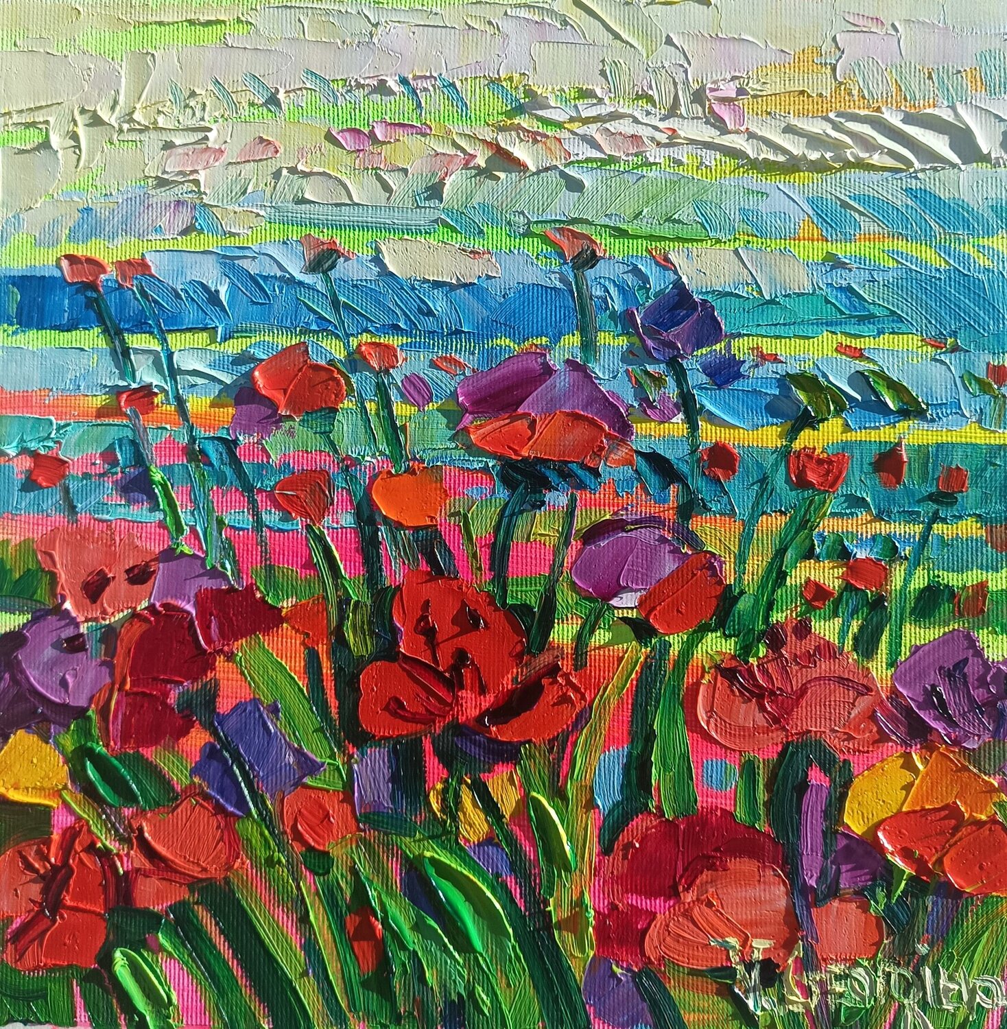 Poppies in the fog Vanya Georgieva Originalgemälde zu verkaufen