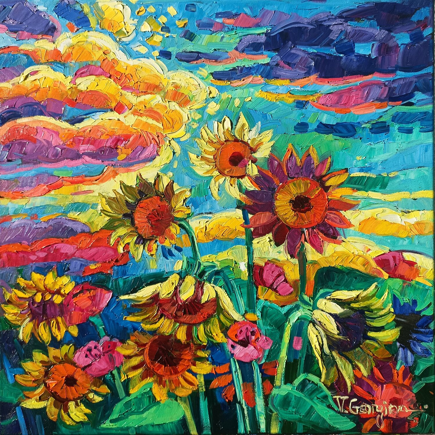 When the Sunflowers kiss the clouds Vanya Georgieva Originalgemälde zu verkaufen