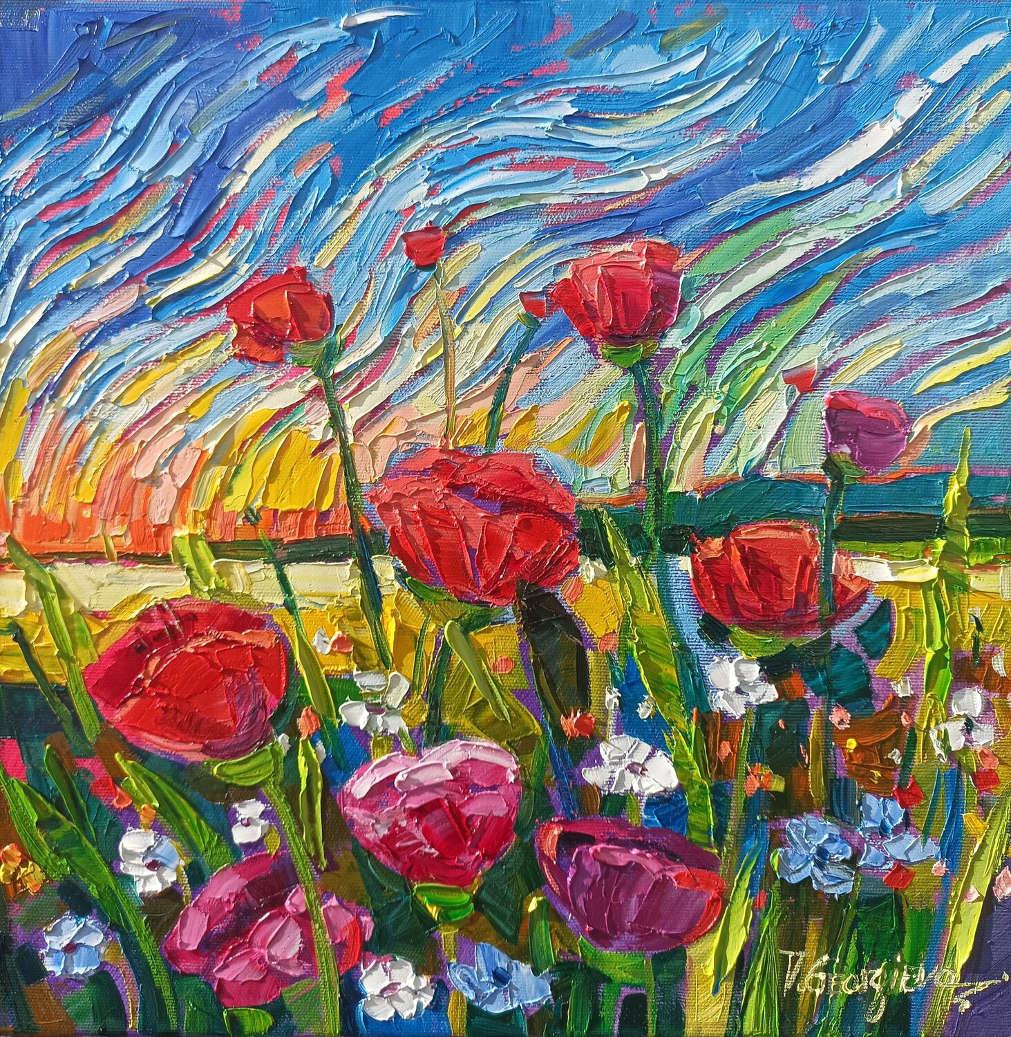 Dance of the Wild Poppies Vanya Georgieva Originalgemälde zu verkaufen