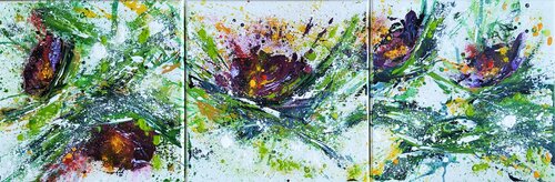 Explosion florale - triptyque von Sylvie Jousselin, Malerei kaufen auf Singulart