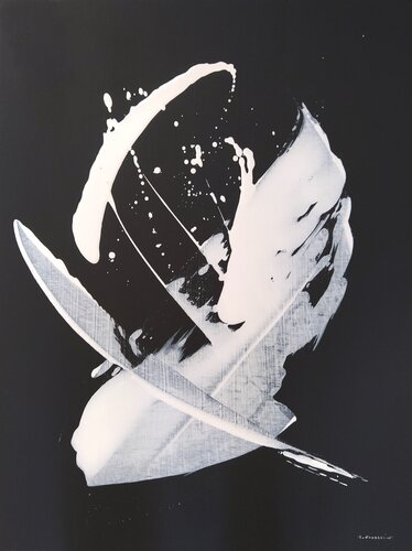 Black and White - La méduse et la plume van Sylvie Jousselin, Schilderij te koop op Singulart