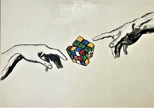 L'uomo, dio e Rubik van Elisa Bonotti, Schilderij te koop op Singulart