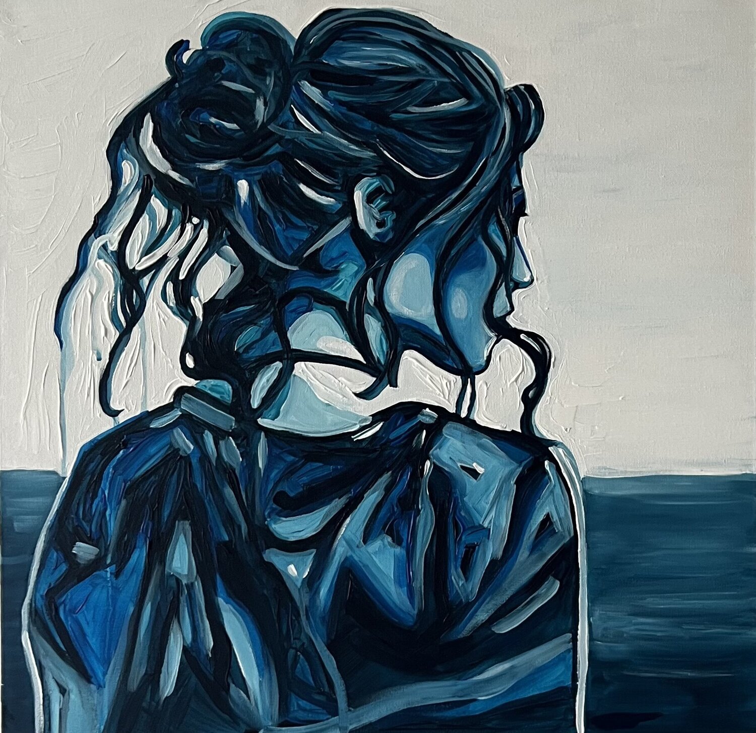 In front of the blue sea Elisa Bonotti Originalgemälde zu verkaufen