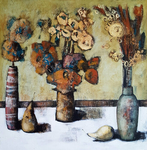 Three Graces: symbolic still life di Anna Soghomonyan, Pittura in vendita su Singulart