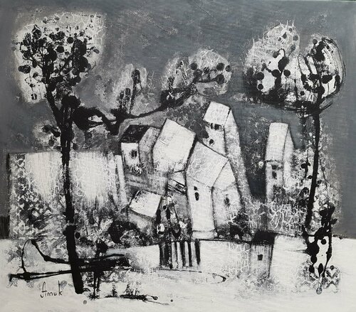 Early winter morning (monochrome winter landscape) von Anna Soghomonyan, Malerei kaufen auf Singulart