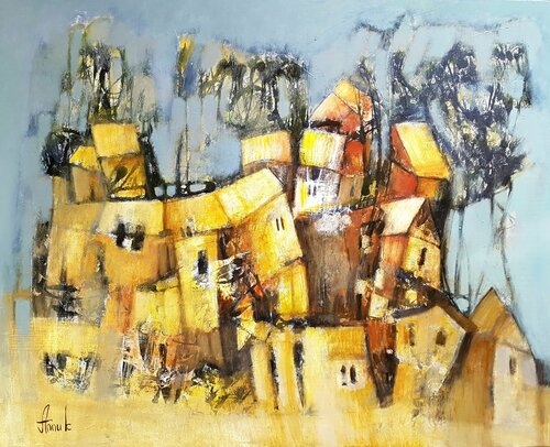 Yard from childhood (modern rural landscape) von Anna Soghomonyan, Malerei kaufen auf Singulart