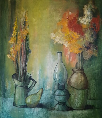 Modern still life with an old lamp von Anna Soghomonyan, Malerei kaufen auf Singulart