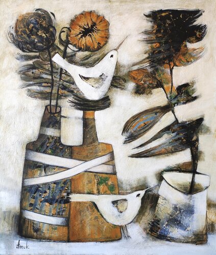 Love and peace։ modern still life di Anna Soghomonyan, Pittura in vendita su Singulart