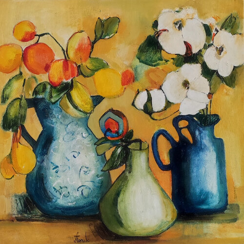 Still life with Apricot Branch von Anna Soghomonyan, Malerei kaufen auf Singulart