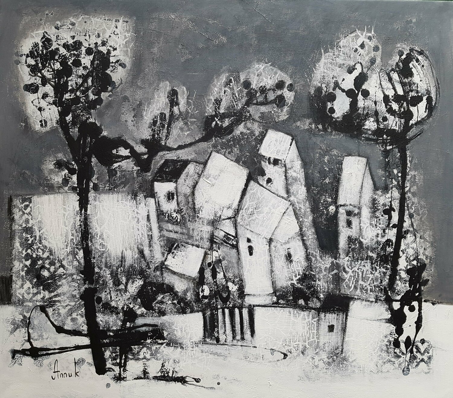 Early winter morning (monochrome winter landscape) Anna Soghomonyan Originalgemälde zu verkaufen
