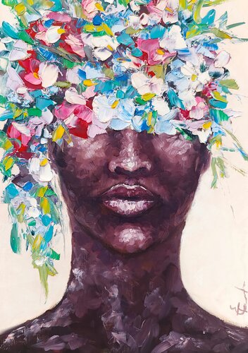 Petals of Stillness. - Contemporary figurative painting, modern female portrait, original oil painting. by Tattiana Yelistratava, Painting for Sale on Singulart