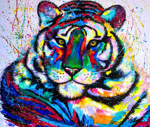 BRAVE HEART - tiger pop art , street art painting. by Tattiana Yelistratava, 회화 for Sale on Singulart