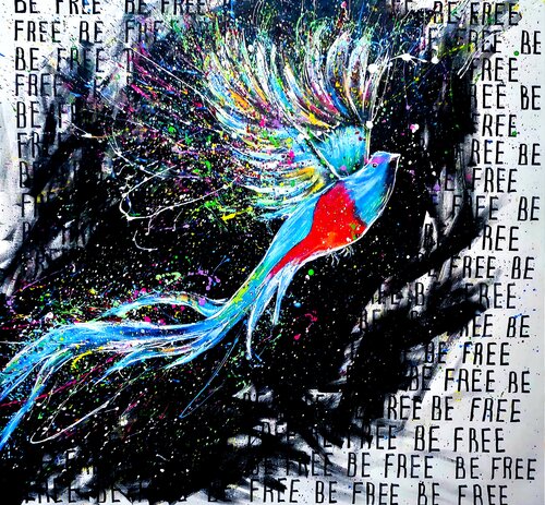 Uncaged Flight. Quetzal bird colorful Modern pop art, street art figurative painting. by Tattiana Yelistratava, Painting for Sale on Singulart