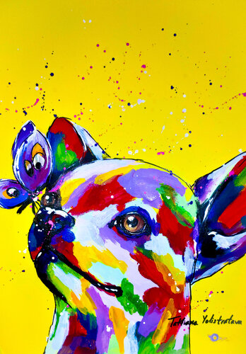 Curiosity of the Heart. Chihuahua dog colorful funny Modern pop art, street art figurative painting. von Tattiana Yelistratava, Malerei kaufen auf Singulart