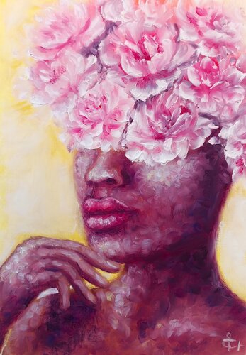 Blossom of Serenity. - Contemporary figurative painting, modern female portrait, original oil painting. par Tattiana Yelistratava, Peinture en vente sur Singulart